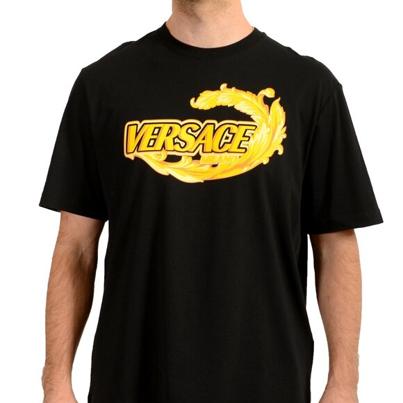 Versace Men's Black & Barocco Logo Print Short Sleeve T-Shirt US XL IT 54 - Picture 1 of 6